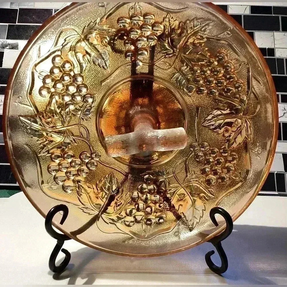 RARE FIND IMPERIAL Carnival Glass CENTER HANDLE SERVER Amber Glass  9” - Picture 12 of 12